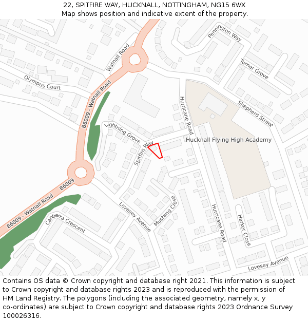 22, SPITFIRE WAY, HUCKNALL, NOTTINGHAM, NG15 6WX: Location map and indicative extent of plot