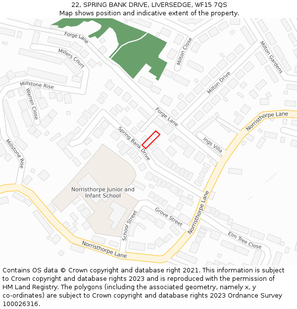 22, SPRING BANK DRIVE, LIVERSEDGE, WF15 7QS: Location map and indicative extent of plot