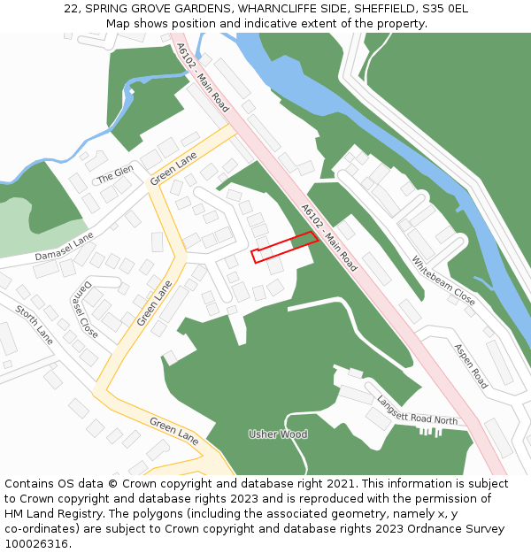 22, SPRING GROVE GARDENS, WHARNCLIFFE SIDE, SHEFFIELD, S35 0EL: Location map and indicative extent of plot
