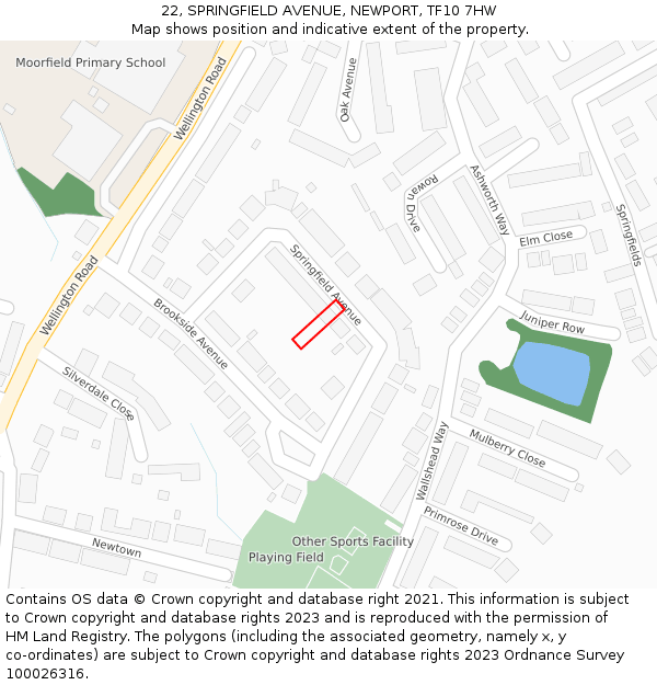 22, SPRINGFIELD AVENUE, NEWPORT, TF10 7HW: Location map and indicative extent of plot
