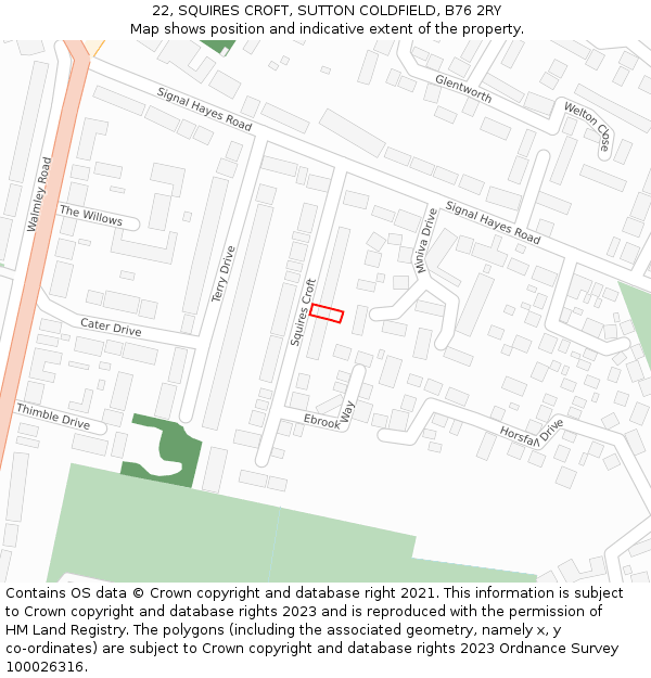 22, SQUIRES CROFT, SUTTON COLDFIELD, B76 2RY: Location map and indicative extent of plot