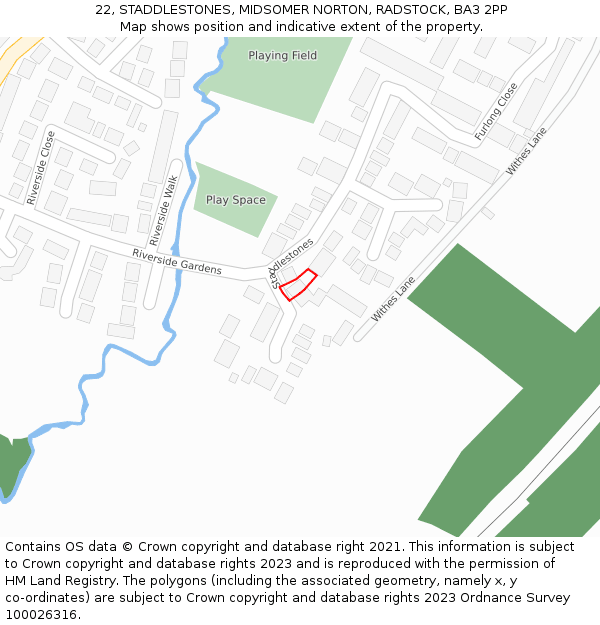 22, STADDLESTONES, MIDSOMER NORTON, RADSTOCK, BA3 2PP: Location map and indicative extent of plot