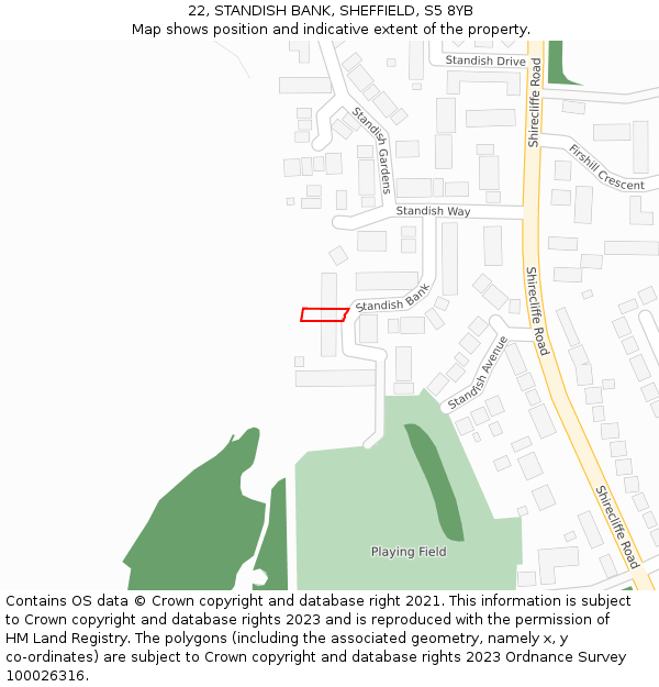 22, STANDISH BANK, SHEFFIELD, S5 8YB: Location map and indicative extent of plot