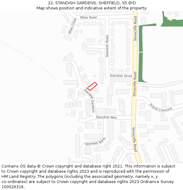 22, STANDISH GARDENS, SHEFFIELD, S5 8YD: Location map and indicative extent of plot