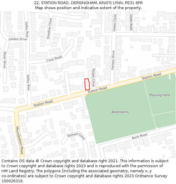 22, STATION ROAD, DERSINGHAM, KING'S LYNN, PE31 6PR: Location map and indicative extent of plot