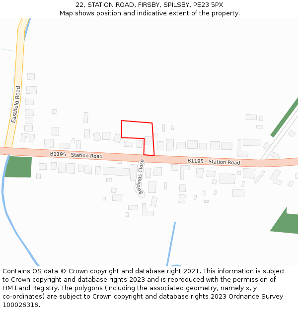 22, STATION ROAD, FIRSBY, SPILSBY, PE23 5PX: Location map and indicative extent of plot