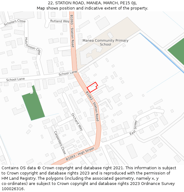 22, STATION ROAD, MANEA, MARCH, PE15 0JL: Location map and indicative extent of plot