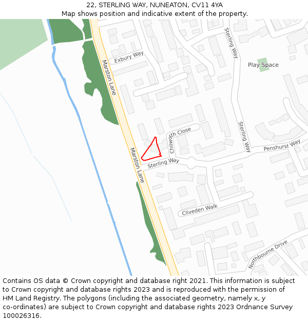 22, STERLING WAY, NUNEATON, CV11 4YA: Location map and indicative extent of plot