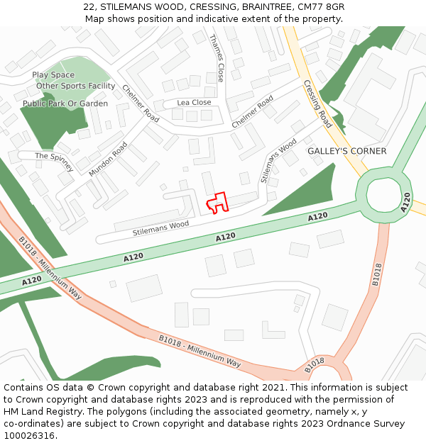 22, STILEMANS WOOD, CRESSING, BRAINTREE, CM77 8GR: Location map and indicative extent of plot