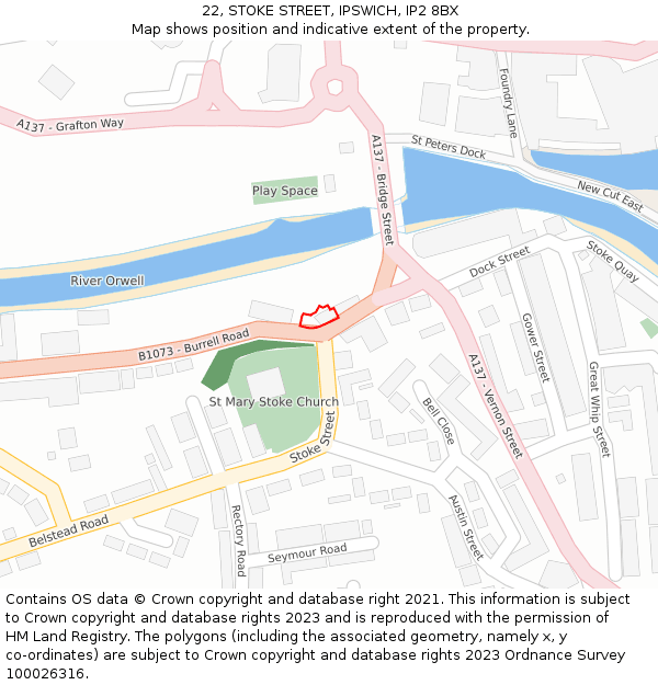 22, STOKE STREET, IPSWICH, IP2 8BX: Location map and indicative extent of plot