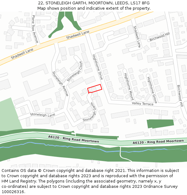 22, STONELEIGH GARTH, MOORTOWN, LEEDS, LS17 8FG: Location map and indicative extent of plot