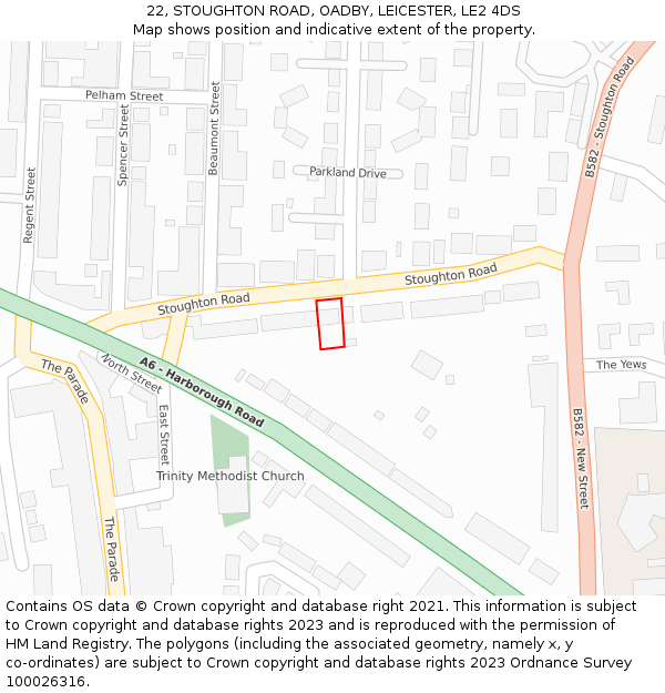 22, STOUGHTON ROAD, OADBY, LEICESTER, LE2 4DS: Location map and indicative extent of plot