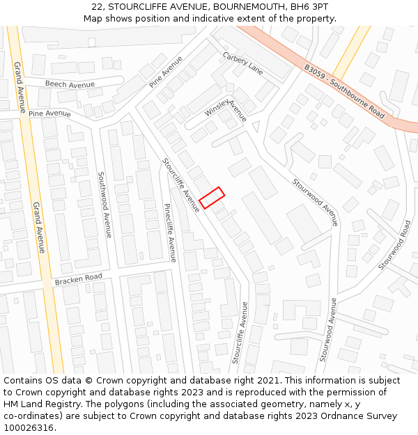 22, STOURCLIFFE AVENUE, BOURNEMOUTH, BH6 3PT: Location map and indicative extent of plot