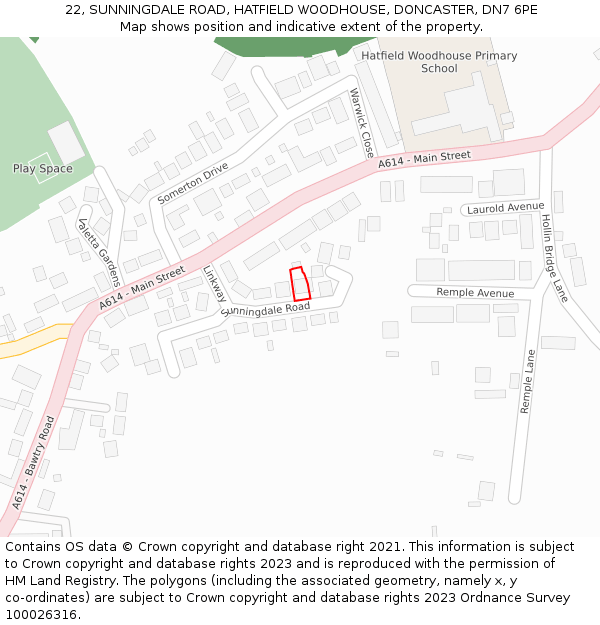 22, SUNNINGDALE ROAD, HATFIELD WOODHOUSE, DONCASTER, DN7 6PE: Location map and indicative extent of plot