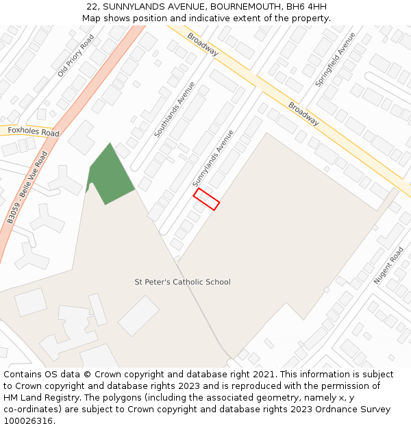 22, SUNNYLANDS AVENUE, BOURNEMOUTH, BH6 4HH: Location map and indicative extent of plot