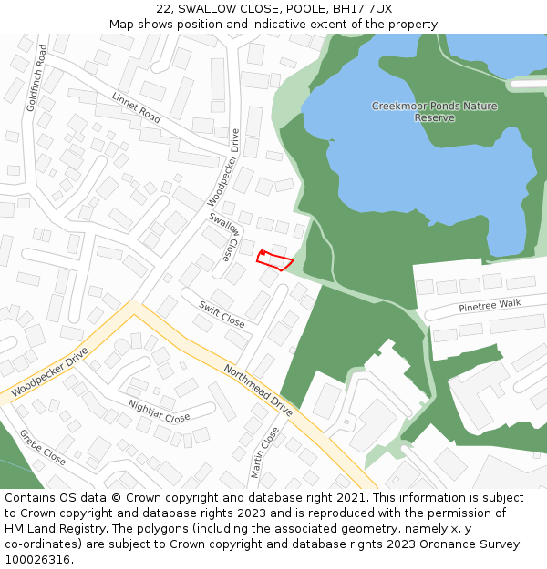 22, SWALLOW CLOSE, POOLE, BH17 7UX: Location map and indicative extent of plot