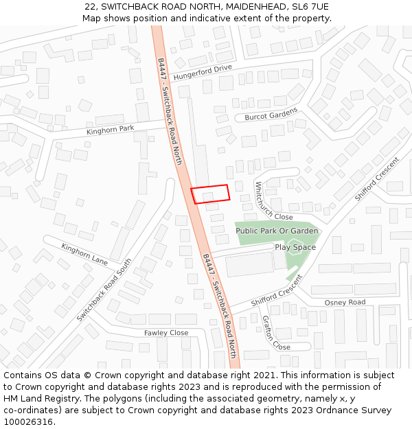 22, SWITCHBACK ROAD NORTH, MAIDENHEAD, SL6 7UE: Location map and indicative extent of plot