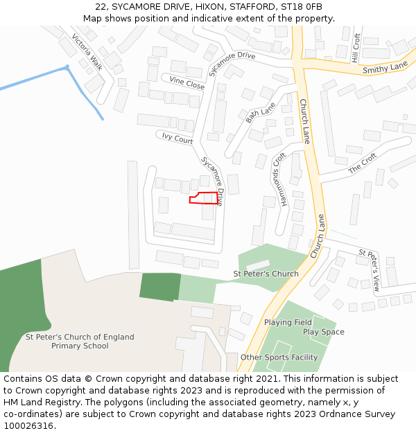 22, SYCAMORE DRIVE, HIXON, STAFFORD, ST18 0FB: Location map and indicative extent of plot
