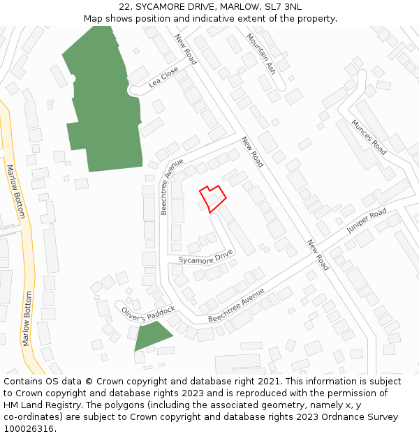 22, SYCAMORE DRIVE, MARLOW, SL7 3NL: Location map and indicative extent of plot