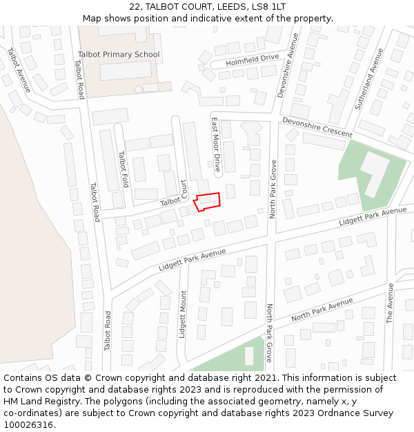 22, TALBOT COURT, LEEDS, LS8 1LT: Location map and indicative extent of plot
