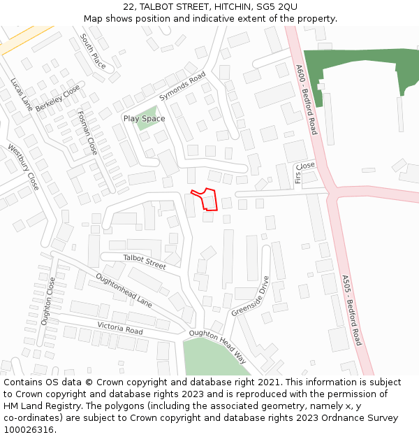 22, TALBOT STREET, HITCHIN, SG5 2QU: Location map and indicative extent of plot