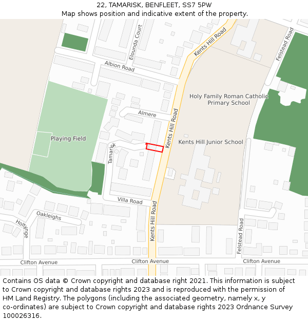 22, TAMARISK, BENFLEET, SS7 5PW: Location map and indicative extent of plot