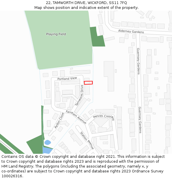 22, TAMWORTH DRIVE, WICKFORD, SS11 7FQ: Location map and indicative extent of plot