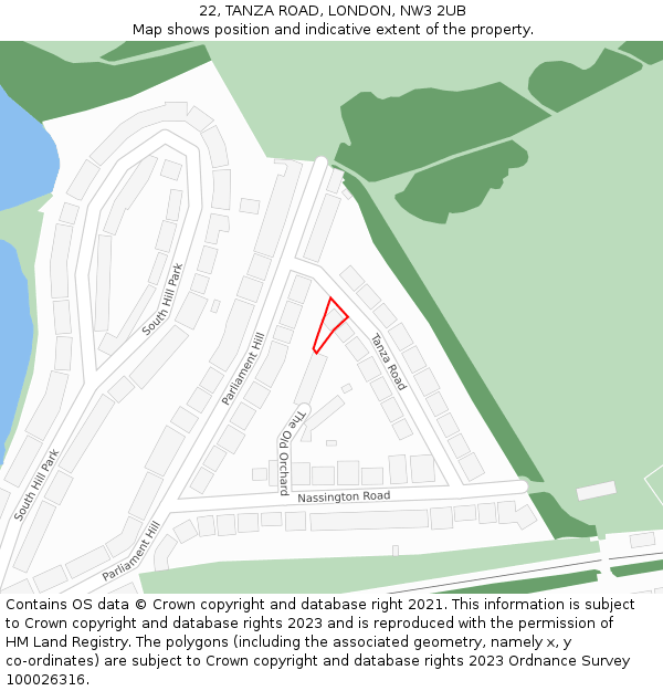22, TANZA ROAD, LONDON, NW3 2UB: Location map and indicative extent of plot