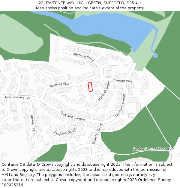 22, TAVERNER WAY, HIGH GREEN, SHEFFIELD, S35 4LL: Location map and indicative extent of plot