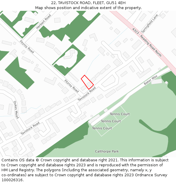 22, TAVISTOCK ROAD, FLEET, GU51 4EH: Location map and indicative extent of plot