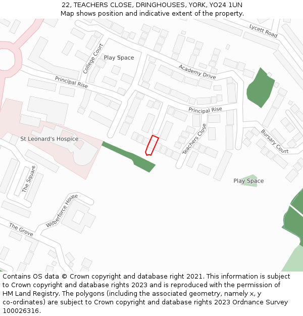 22, TEACHERS CLOSE, DRINGHOUSES, YORK, YO24 1UN: Location map and indicative extent of plot