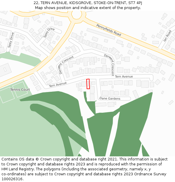 22, TERN AVENUE, KIDSGROVE, STOKE-ON-TRENT, ST7 4PJ: Location map and indicative extent of plot