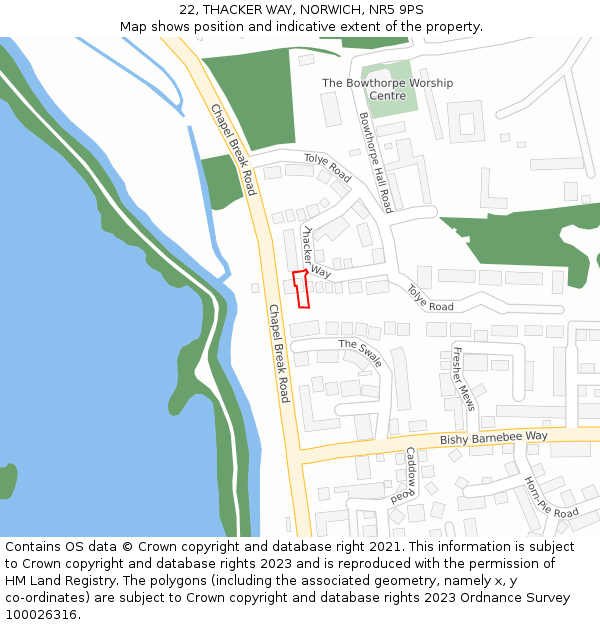 22, THACKER WAY, NORWICH, NR5 9PS: Location map and indicative extent of plot
