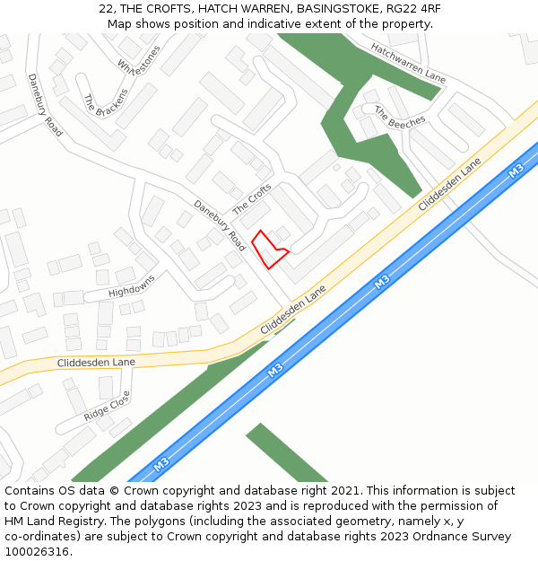 22, THE CROFTS, HATCH WARREN, BASINGSTOKE, RG22 4RF: Location map and indicative extent of plot