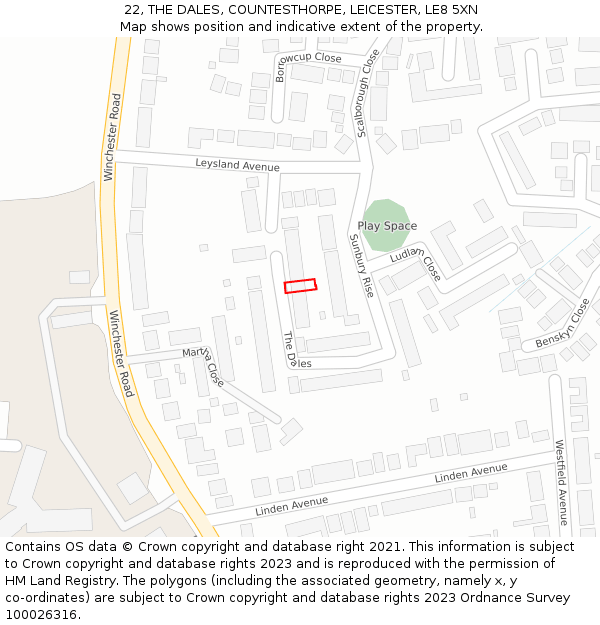 22, THE DALES, COUNTESTHORPE, LEICESTER, LE8 5XN: Location map and indicative extent of plot
