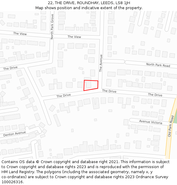22, THE DRIVE, ROUNDHAY, LEEDS, LS8 1JH: Location map and indicative extent of plot