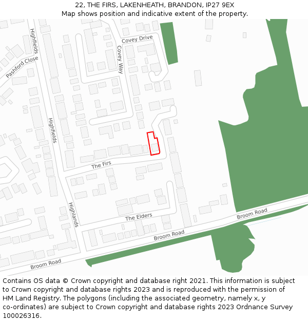 22, THE FIRS, LAKENHEATH, BRANDON, IP27 9EX: Location map and indicative extent of plot
