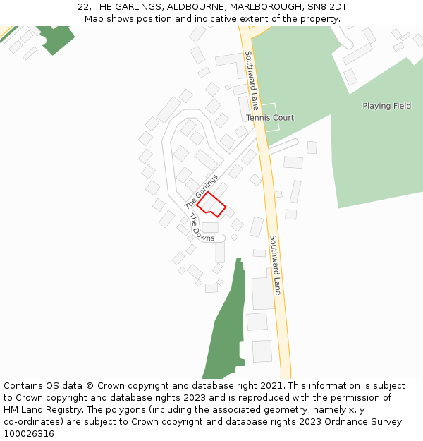 22, THE GARLINGS, ALDBOURNE, MARLBOROUGH, SN8 2DT: Location map and indicative extent of plot