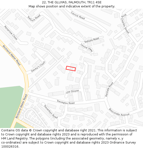 22, THE GLUYAS, FALMOUTH, TR11 4SE: Location map and indicative extent of plot