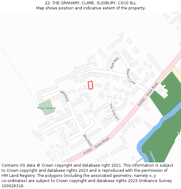 22, THE GRANARY, CLARE, SUDBURY, CO10 8LL: Location map and indicative extent of plot