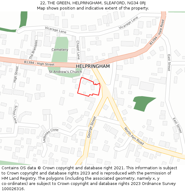 22, THE GREEN, HELPRINGHAM, SLEAFORD, NG34 0RJ: Location map and indicative extent of plot