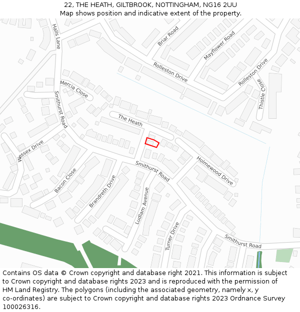 22, THE HEATH, GILTBROOK, NOTTINGHAM, NG16 2UU: Location map and indicative extent of plot
