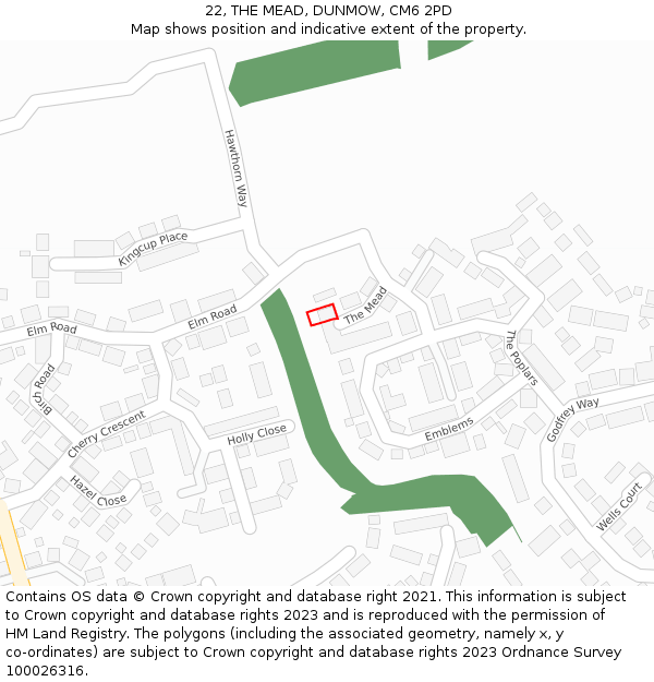 22, THE MEAD, DUNMOW, CM6 2PD: Location map and indicative extent of plot