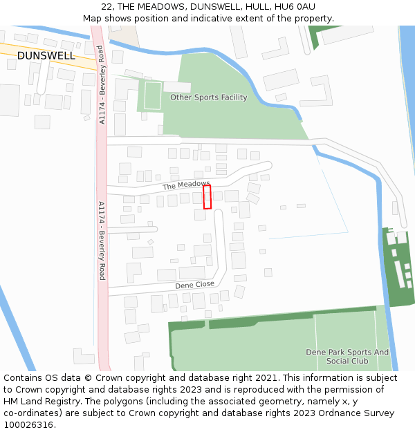 22, THE MEADOWS, DUNSWELL, HULL, HU6 0AU: Location map and indicative extent of plot
