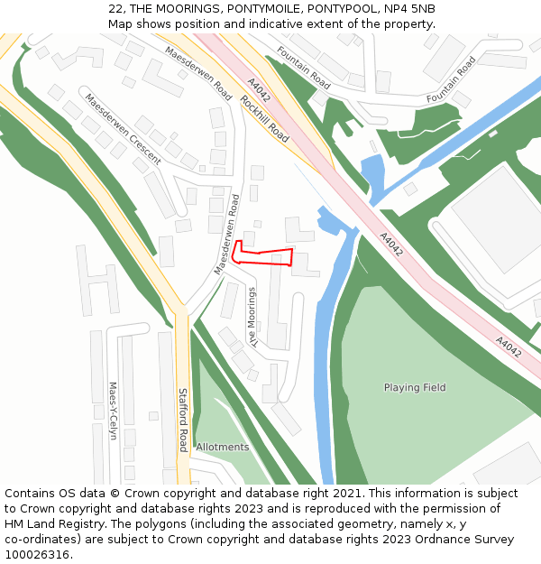 22, THE MOORINGS, PONTYMOILE, PONTYPOOL, NP4 5NB: Location map and indicative extent of plot