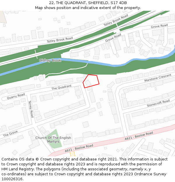 22, THE QUADRANT, SHEFFIELD, S17 4DB: Location map and indicative extent of plot