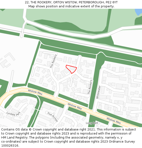 22, THE ROOKERY, ORTON WISTOW, PETERBOROUGH, PE2 6YT: Location map and indicative extent of plot