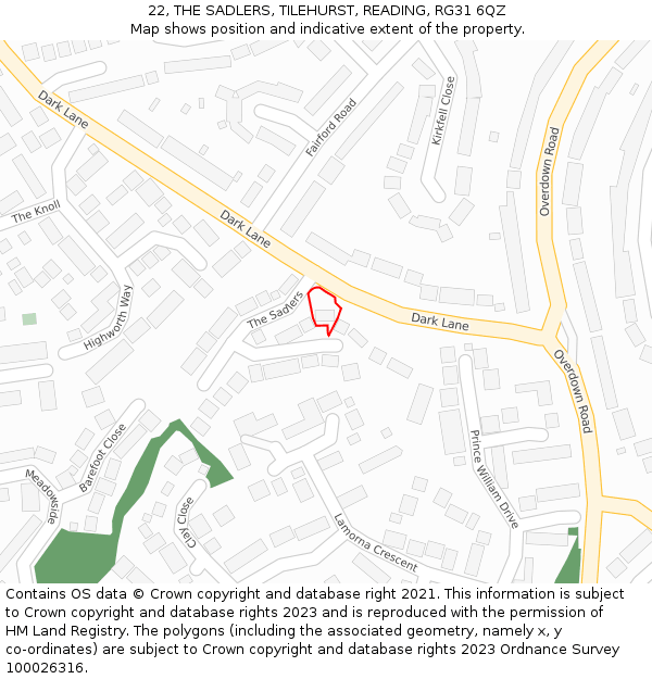 22, THE SADLERS, TILEHURST, READING, RG31 6QZ: Location map and indicative extent of plot