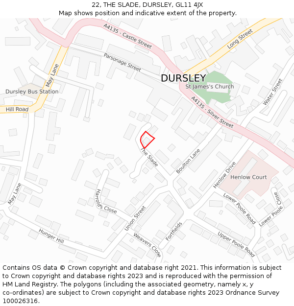 22, THE SLADE, DURSLEY, GL11 4JX: Location map and indicative extent of plot