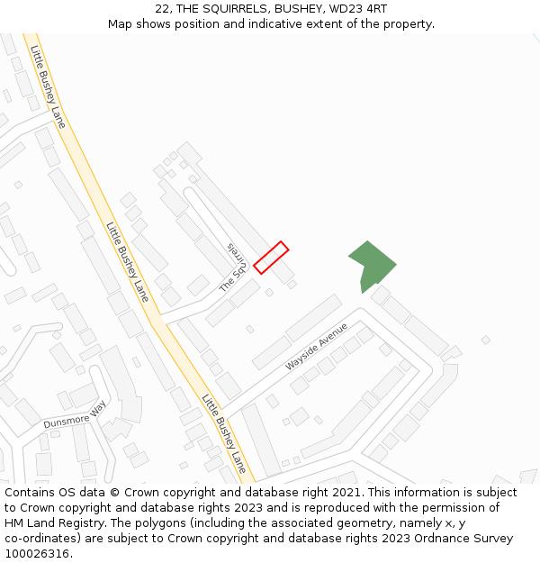 22, THE SQUIRRELS, BUSHEY, WD23 4RT: Location map and indicative extent of plot